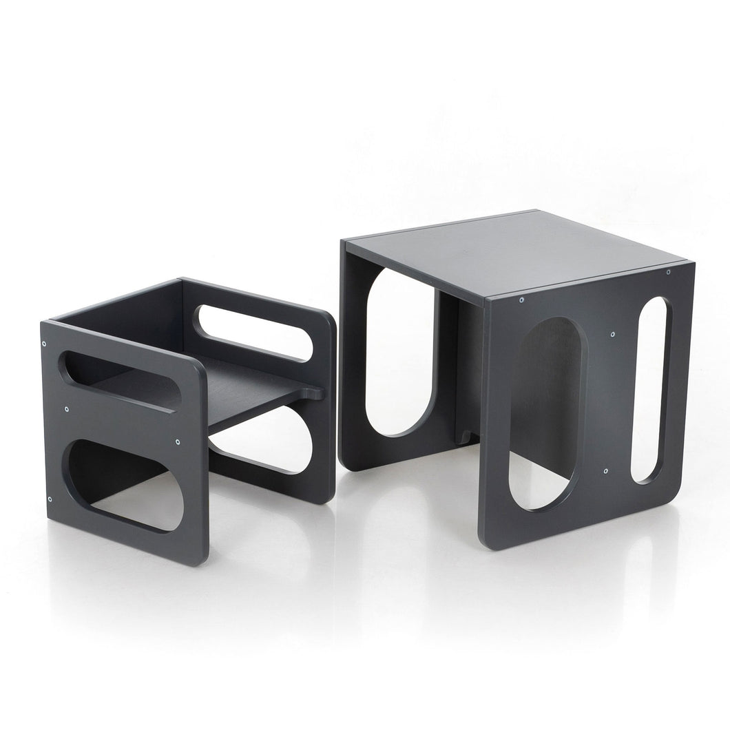 Anthracit Grey Montessori Cube Chair Set, Cube Chair and Table Set, Montessori Cube Table, Montessori Furniture