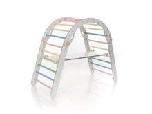 Load image into Gallery viewer, Pastel Rainbow color adjustable climbing triangle and arch set, Adjustable climbing triangle, Rainbow climber, Pikler and arch set
